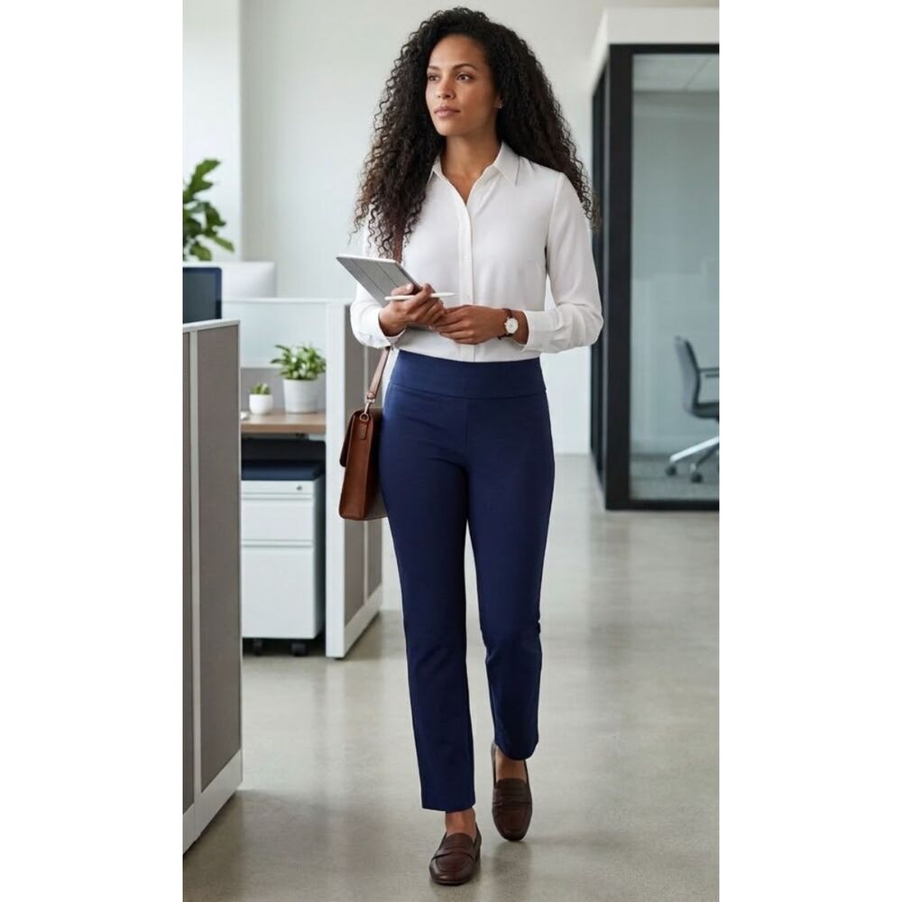 Crown & Ivy Stretch Pull On High Waist Straight Ankle Pants Women's Size 10